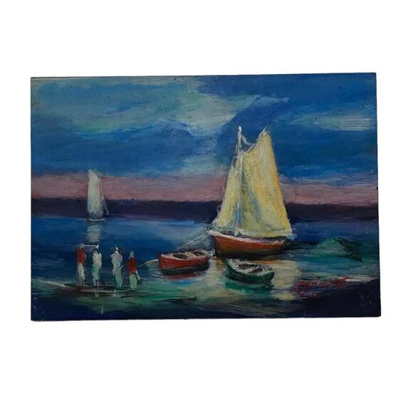 Early 21st Century Argentine Small Oil on Board Boats on the Lake Artist Signed - Picture 13 of 13